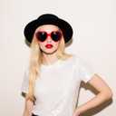 Black Fedora Hats Red Heart Sunglasses Costume for Women and Men, Fashion Flat Wide Brim Round Hats