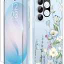 GVIEWIN for Samsung Galaxy S26 Plus Case, Clear Floral Slim Shockproof Protective Women Phone Case, Non-Yellowing, with Screen Protector&Camera Lens Protector for S26 Plus 6.7", Aquilegia/White