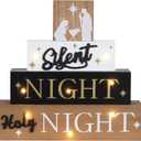 Nativity Sets for Christmas Indoor, MEETYAMOR Large Size LED 4-Layered Nativity Scene Wooden Block Silent Night Holy Night Sign Decor,Christmas Decorations Indoor for Home, Mantle, Table