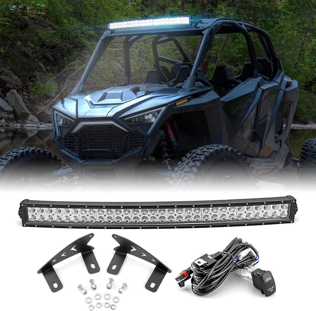 WeiSen 180W Roof LED Light Bar Kit with Plug & Play Wiring Harness, 32" Curved Light Bar and Upper Windshield Mounting Brackets Compatible with Polaris RZR PRO R 4 2022-2025