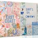 2PCS Pink And Blue Coastal Cowgirl Wall Art Surfboart Wall Decor Framed 12x16inch Canvas