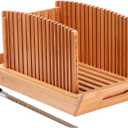 Bread Slicer for Homemade Bread, Bamboo Loaf Cutter with Knife and Crumb Catcher, Adjustable Foldable and Compact Cutting Guide 3 Size Slicing Guide