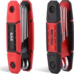 17PC Folding Allen Wrench Set | SAE & Hex Set | Durable Portable Tool for Automotive, Bike, Home & DIY Repairs | Complete Multi-Size Allen Key Set for Workshop (Red)