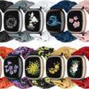 10 PCS Compatible with Fitbit Versa 4/Sense 2/Versa 3/Sense Scrunchie Band, Soft Cute Pattern Printed Fabric Elastic Solo Loop Cloth Scrunchy Replacement Wristband for Women