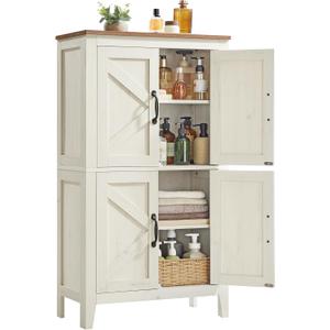 VASAGLE LIRY Collection - Farmhouse Storage Cabinet, Bathroom Floor Cabinet with Barn Doors, Freestanding Kitchen Pantry, Adjustable Shelves, for Dining Room, Living Room, Rustic White, UBBK773W01, 11.8"D x 23.6"W x 43.3"H