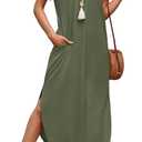 WIHOLL Women's Summer Short Sleeve Dresses Maxi Dress Vacation Beach Sundresses 2026 with Pockets (Black, M)