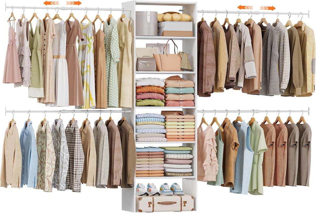 4.6-10 FT Closet System with 4 Expandable Hanging Rods, White