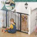 29.5"-40.5" Baby Gate with Cat Door for Stairs & Doorways - 30.5" Tall Auto-Close Metal Gate - No Drilling Pressure Mounted Dog Gate Indoor with Door (Black)