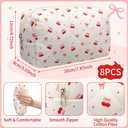 Kacctyen 8 Pcs Cherry Makeup Bag Quilted Bridesmaid Proposal Gifts