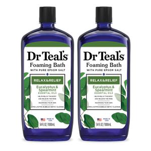 Dr Teal's Foaming Bath with Pure Epsom Salt, Relax & Relief with Eucalyptus & Spearmint, 34 fl oz (Pack of 2)