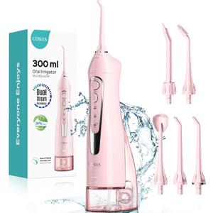 COSLUS Water Dental Flosser Teeth Pick: Portable Cordless Oral Irrigator 300ML Rechargeable Travel Irrigation Cleaner IPX7 Waterproof Electric Flossing Machine for Teeth Cleaning C20(F5020E) Pink