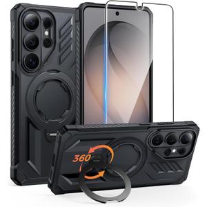 FNTCASE for Samsung Galaxy S26-Ultra Case: [360 Spin Magnetic Ring Kickstand] [Compatible for MagSafe] [Screen Protector] Heavy Duty Military Grade Protection Protective Stand Phone Case Translucent