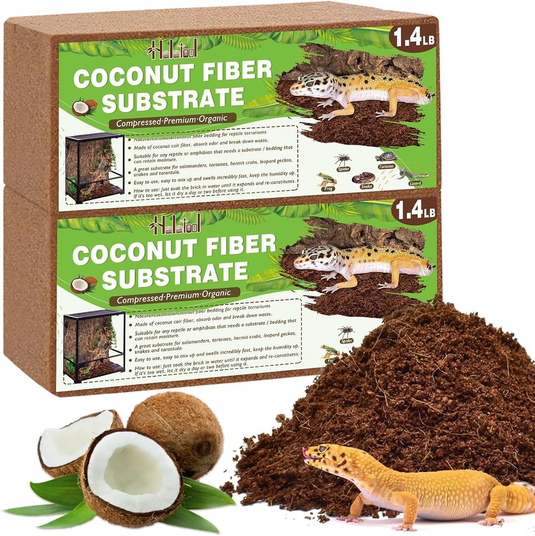 Halatool Coconut Fiber Substrate 2 Pack,Organic Reptile Tank Substrate & Bedding for Leopard Gecko Tortoise Snake Lizard Hermit Crab Tarantula Frog