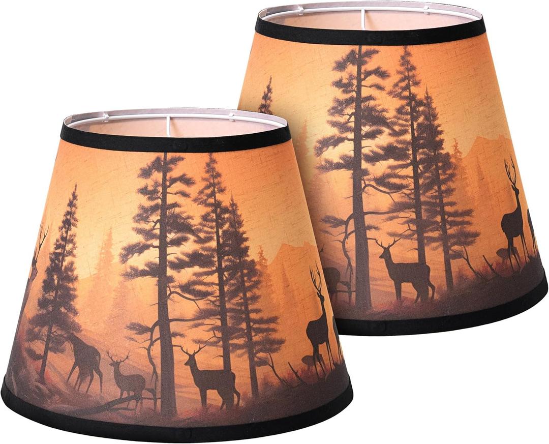 Small Lamp shades Set of 2, Deer Fabric Lampshades for Table Lamps, Floor Lamps, 7.5" Top x 11.8" Bottom x 9.5" High (Spider) Hand Crafted Replacement Lampshades,Easy Assembly Required