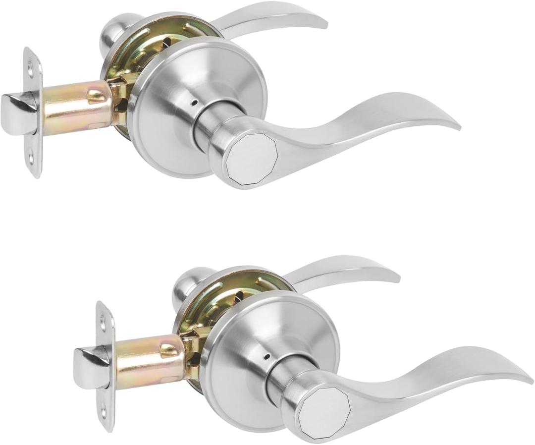HOSOM 2-Pack Interior Door Handles, Passage Door Handles, No Locking Door Handle Set for Hallway Closet, Wave Style Lever Doors Handle Interior, Satin Nickel Door Knob