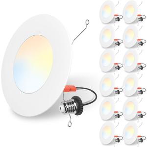 Recessed Lighting 6 Inch, 12 Pack 5CCT Flat LED Can Lights, 2700K/3000K/4000K/5000K/6500K Selectable,12W 1100LM Dimmable Retrofit Downlights Suitable for Kitchen, living room, bathroom