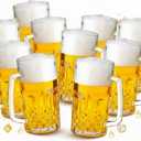Reallnaive 10 Pack 32 oz Beer Mugs for Oktoberfest Freezer Glass Beer with Handles Mugs Steins German Large Heavy Cups for Men Drinking Gifts (Diamond Style)