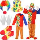 Funtery 7 Pcs Clown Costumes Set Includes Shoes, Nose, Hat, Wig, Gloves for Adults Carnival Clown Costumes (Yellow, S)