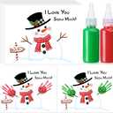 Fullhawl 24 Pcs Snowman Handprint Greeting Card Art Crafts Kit Washable Ink DIY Christmas Handprint Card Souvenir Art Set for Winter Party Handmade Gift