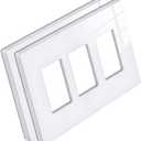 [2 Pack] BESTTEN 3 Gang Screwless Decorative Wall Plate, Mid-Size H4.88" x W6.74", USWP6 Gloss Snow White, Faceplate Cover for Decorator Receptacle Outlet & Switch