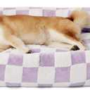 Lesure Cute Dog Bed for Large Dogs - Washable Pet Beds,Cozy Rectangle Orthopedic Sofa with Jacquard Shaggy Plush & Anti Slip Bottom,36x27x8inches (Lavender Checks)