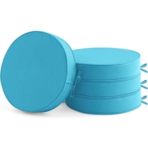 Summsun Outdoor Bistro Chair Cushions Set of 4, 15" D x 3" H Round Chair Cushions Waterproof and Fade Resistant Chair Cushion Pads with Non-Slip Ties and Removable Covers for Garden, Teal