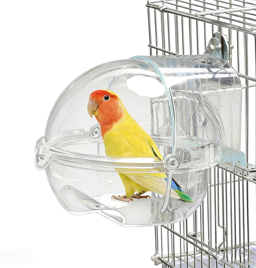 Bird Bath Box for Cage,Parrot Hanging Planet Bathtub No-Leakage Transparent Omnidirectional Observation Tub Shower Box Birds Cage Accessory for Canary Parrot Cockatiel Lovebird