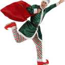 ReneeCho Men Santa Candy Elf Christmas Costume, Long Coat, Large Green