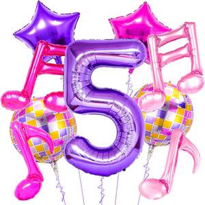 2 x 9Pcs Kpop Birthday Decorations - Kpop Music Balloons Hot Pink Music Note Balloons - 40 Inch Purple Number 5 Balloon for Disco Party Decor - K pop Music Themed Birthday Party Decorations