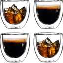 2.7 OZ Set of 4 Double Walled Glass Espresso Cups | Italian Style Clear Doppio Cups | Heat-Resistant Small Coffee Cups for Espresso Lovers