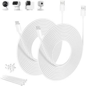 Basesailor Blink Mini 2 Power Cord 20FT/2Pack,Extra Long USB A to USB C Charging Cable USBC Extension Cable for Eufy SoloCam C210/S340,Petcube Cam 360,Security Camera Outdoor Indoor,15FT,25FT,6M 5M