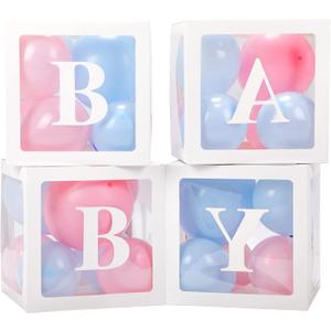 Baby Boxes with Letters for Baby Shower, Gender Reveal Decorations with Blue and Pink Balloons for Gender Reveal Birthday Wedding Baby Shower Decorations