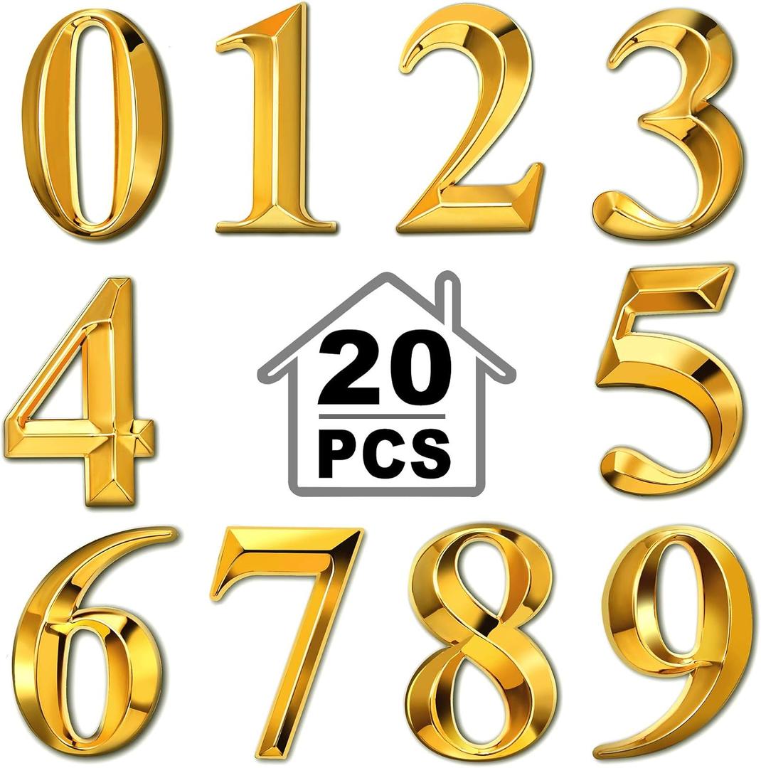 Jetec 3D Mailbox Numbers 0-9 Self Adhesive 2 Inch Address Numbers Stickers Door House Style Street Mailbox Sign for Apartment Home Office(Golden,20 Pieces)