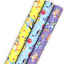 Hallmark Bluey Wrapping Paper Rolls for Kids (3 Rolls: 60 Sq. Ft. Total) Purple, Blue and Yellow Gift Wrap for Birthdays, Christmas, Valentine's Day