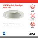 Juno 4-Inch Round Baffle Recessed Lighting Trim, Glare-Reducing Snap-in Trim for Can Lights, Fits IC1, TC1, TC1R Housings, White Finish