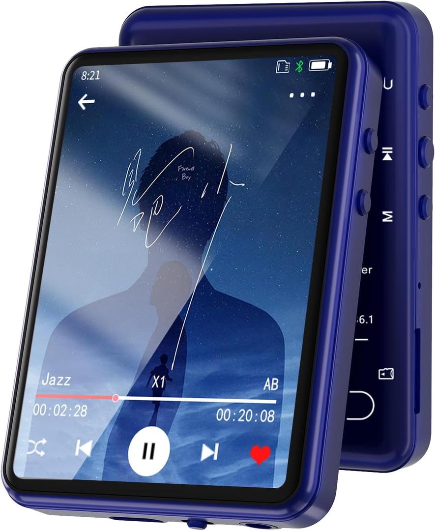 MP3 Player with Bluetooth 5.3 Portable Music Player with Speaker,FM Radio,E-Book,Shuffle/Repeat Play,Full Touch Screen MP3 Player for Meetings,Lectures,Fitness,SD Card Slot,64GB Blue