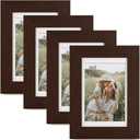 Momentworth 4x6 Picture Frame with Mat for 3.5x5, Walnut Wood Grain Dark Brown Gallery Wall Picture Frames for Tabletop or Wall Mounting(4 Pack, Walnut)