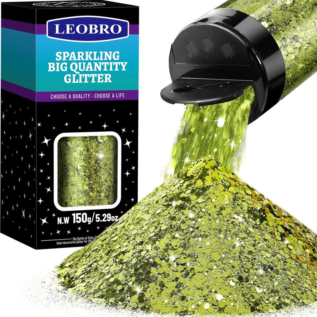 LEOBRO Green Glitter, 150g/5.29oz Chunky Glitter for Crafts, Resin, Body Nail, DIY Arts and Crafts