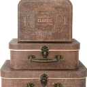 Paperboard Suitcases Set of 3 Decorative Storage Boxes With Lids,Keepsake Decor box,Photo Box,Card Box,Small Vintage Suitcases Home Decoration (Brown)