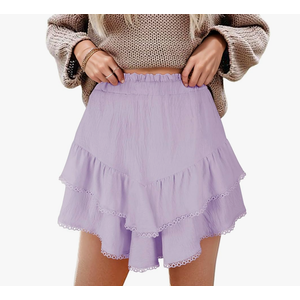 GOOBGS Flowy Shorts for Women High Waisted Lace Skort Trim Trendy Crochet Skirt Tennis Crochet Short, size M