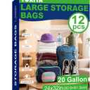 TUXIYA 12PACK 20 Gallon Extra Large Zipper Plastic Bags for Storage 24'' x 32'',Extra Large Clear Zipper Bags Reusable for Clothes, Home Moving, Travel, Camping, Thick 6 Mil