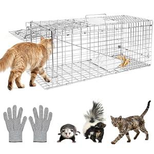 Humane Live Animal Trap Cage 32" × 13" × 11",Heavy-Duty Live Catch Cage for Raccoon, Squirrel, Stray Cats, Groundhogs, Armadillos, Opossums, Rabbits, Skunk, Mole, Small Wildlife Control