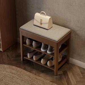 Small Shoe Bench with Storage, Wooden Shoe Storage Bench with Cushion&Hidden Drawer, 2-Tier Shoe Rack Bench for Entryway, Mudroom, Hallway, 23.6"W x 13.6"D x 21.3"H