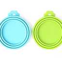 Comtim Pet Food Can Cover Silicone Can Lids for Dog and Cat Food(Universal Size,One fit 3 Standard Size Food Cans),Blue and Green