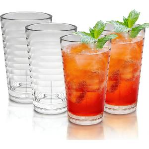Acrylic Plastic Drinking Glasses, Plastic Tumblers Water Glasses Set of 4 13oz, Unbreakable Glasses Drinking, Reusable Cup Set for Beverage, BPA Free, Dishwasher Safe, Stackable