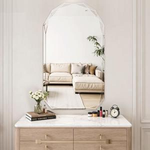 Suidia Bathroom Mirror, 30"x 48" Wall Mirror, Frameless Bathroom Mirror with Beveled Edge for Bedroom, Living Room, Entryway, Hallway, Arched Shape