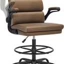 Drafting Chair Tall Office Chair with Padded Flip-up Armrests Executive Ergonomic Computer Standing Desk Chair with Comfortable Leather Backrest and Adjustable Footrest Ring (Tan)