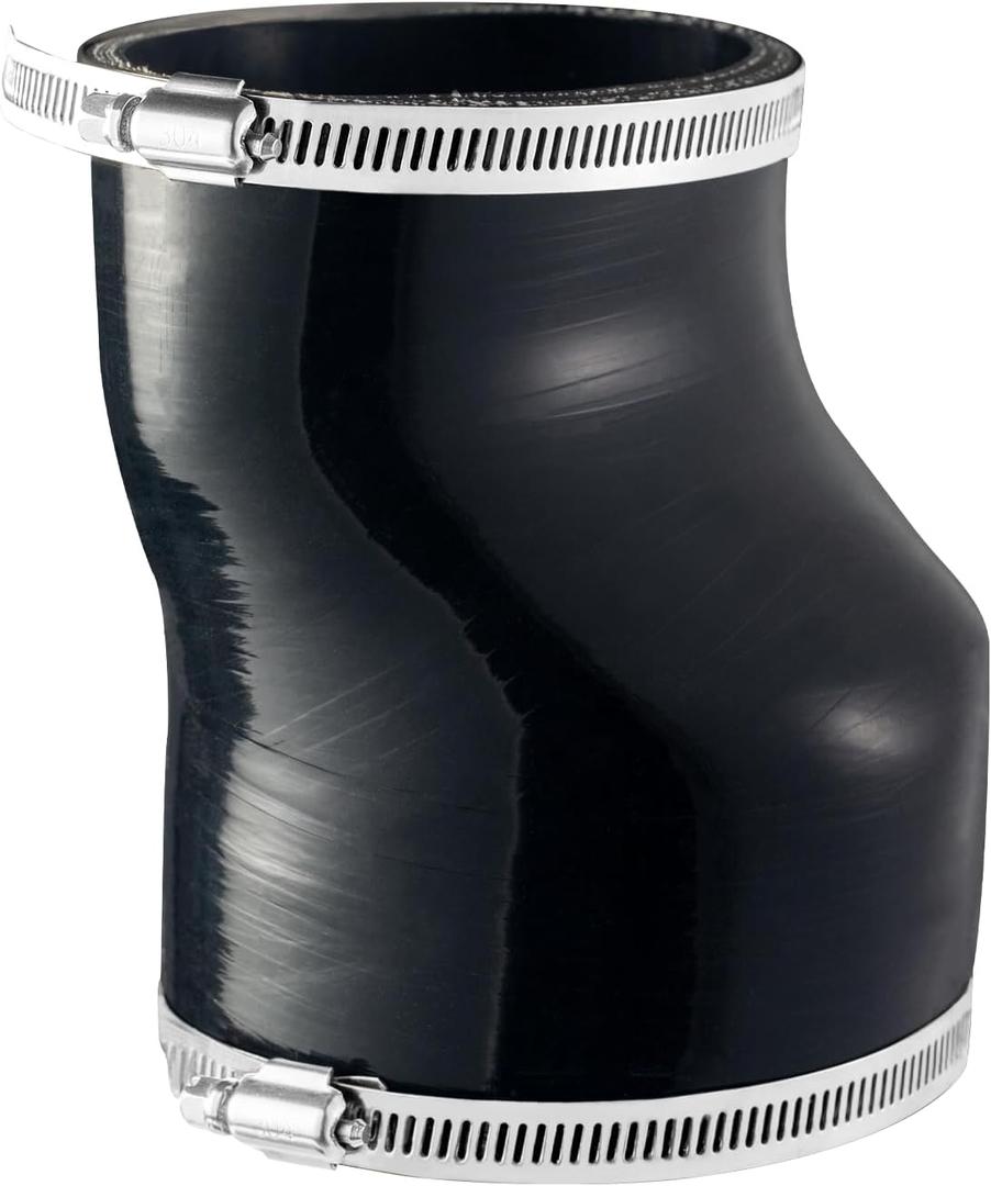 Zookpr 4 Inch Rubber Round to Oval Dryer Vent Adapter with Stainless Steel Worm Drive Clamp Fill All Recessed Dryer Vent,Black,Oval Duct Connector for House