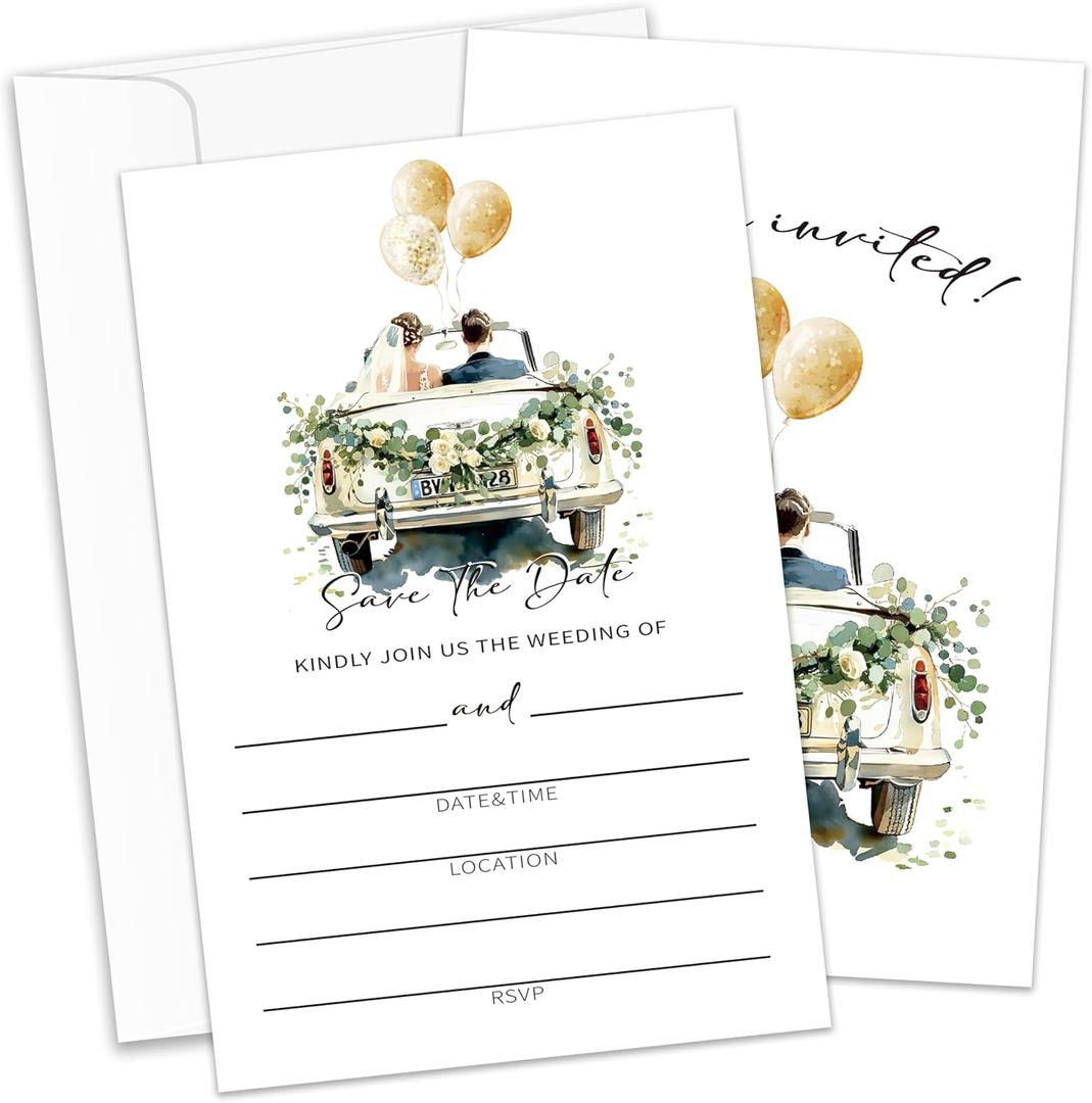 Save the Date Wedding Shower Invitations, Engagement Party Invitations, 25 Bridal Shower Invites With Envelopes, Engagement Party Supplies/HL 009, Pack of 5 