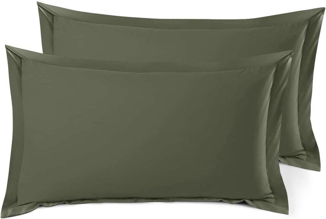 Nestl Soft Pillow Shams Set of 2 - Double Brushed Microfiber Pillow Covers - Hotel Style Premium Bed Pillow Cases, with 1.5 Decorative Flange, King 20"x36" - Olive Green